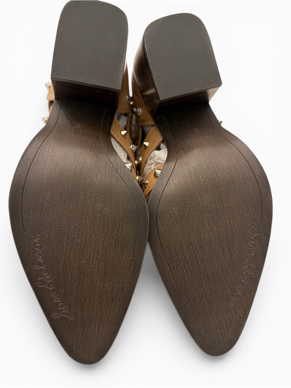 Sam Edelman Cognac Lace-Up Studded Ankle Boots - Picture 7 of 8